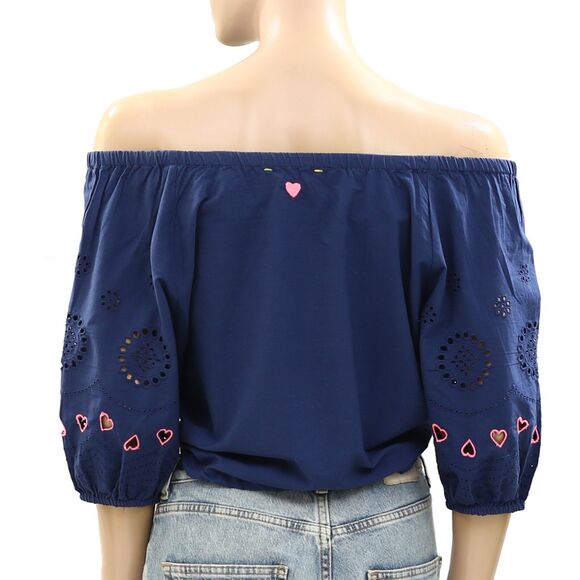 Kerri Rosenthal Lizzie Eyelet Blouse Top Heart Embroidered Cotton XS New 272481 - Picture 7 of 9